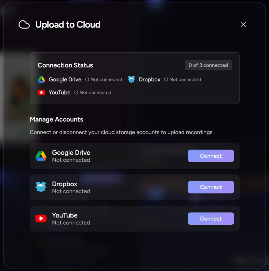 Not connected — connect only the services you want