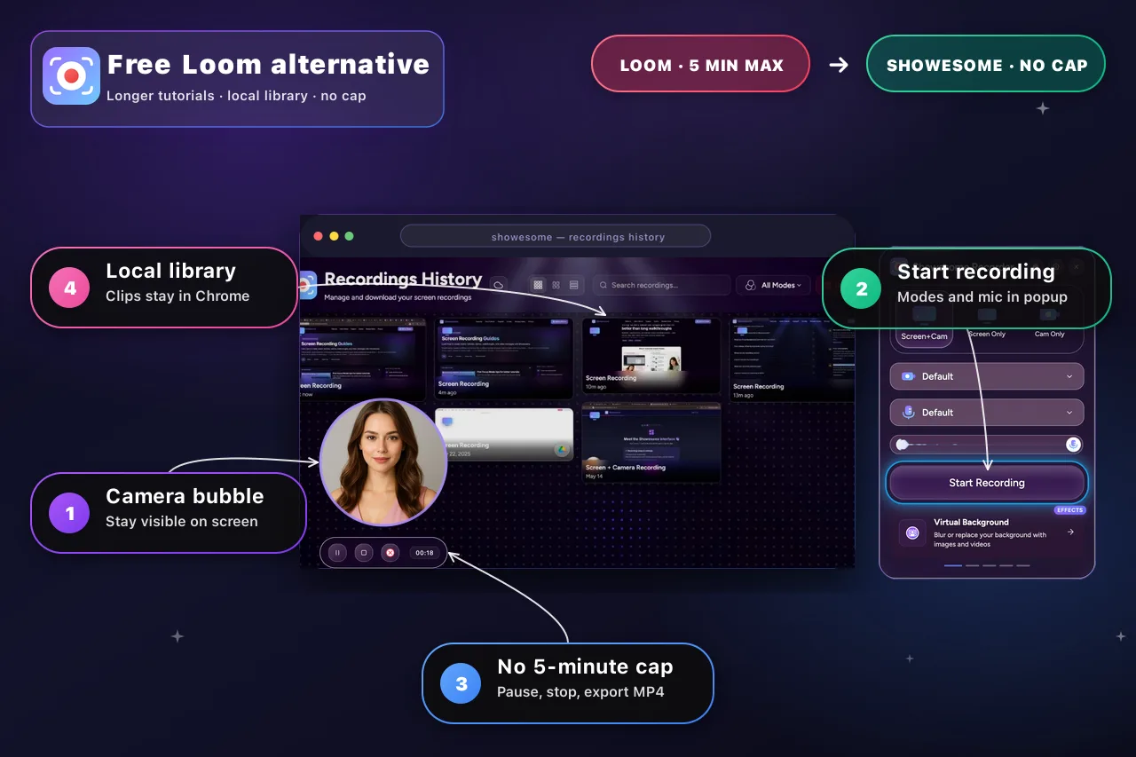 Free Loom alternative for Chrome: longer screen recordings without the 5-minute cap