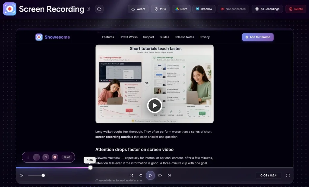 Preview, export, and optional cloud backup for your recordings